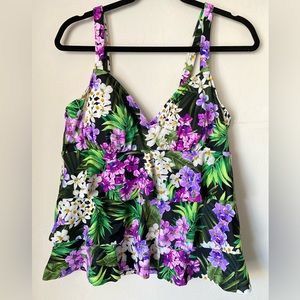 Women's Floral Print Triple Tier Tankini Top - 14